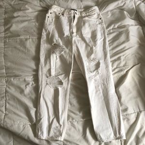 high rise white ripped jeans